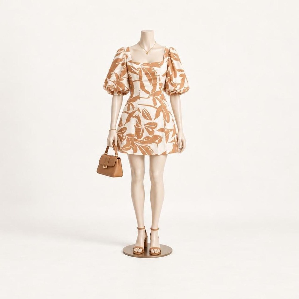 Missguided Cream & Tan Floral Mini Dress — Size M